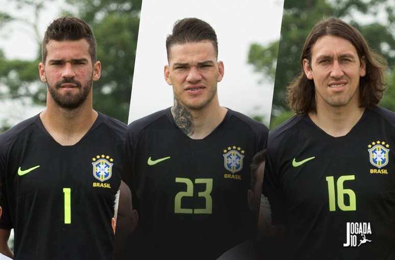 O trio de arqueiros no Mundial do Qatar: Alisson (titular) e os reservas Ederson e Cássio. Fotos: Lucas Figueiredo/CBF