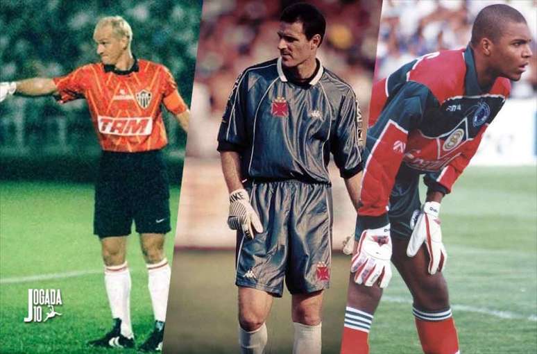 Taffarel foi titular em sua terceira e última Copa. Carlos Germano e Dida, os reservas  – Divulgação / CAM, Divulgação / CRVG e Divulgação / CEC