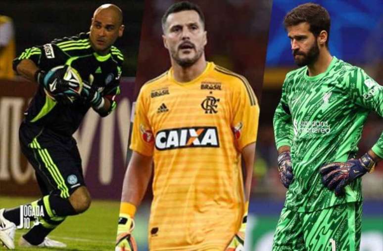 Taffarel foi titular em sua terceira e última Copa. Carlos Germano e Dida, os reservas  – Divulgação / CAM, Divulgação / CRVG e Divulgação / CEC