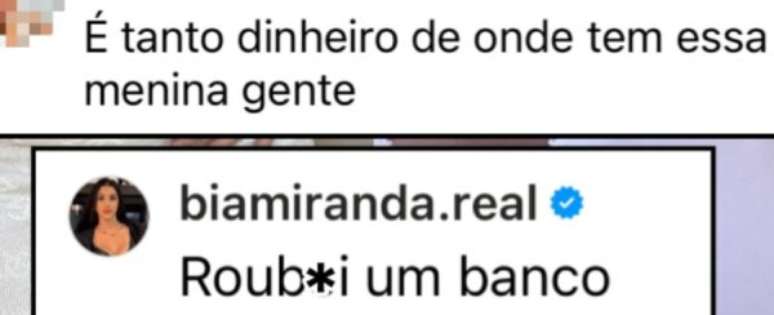 Resposta de Bia Miranda - Instagram