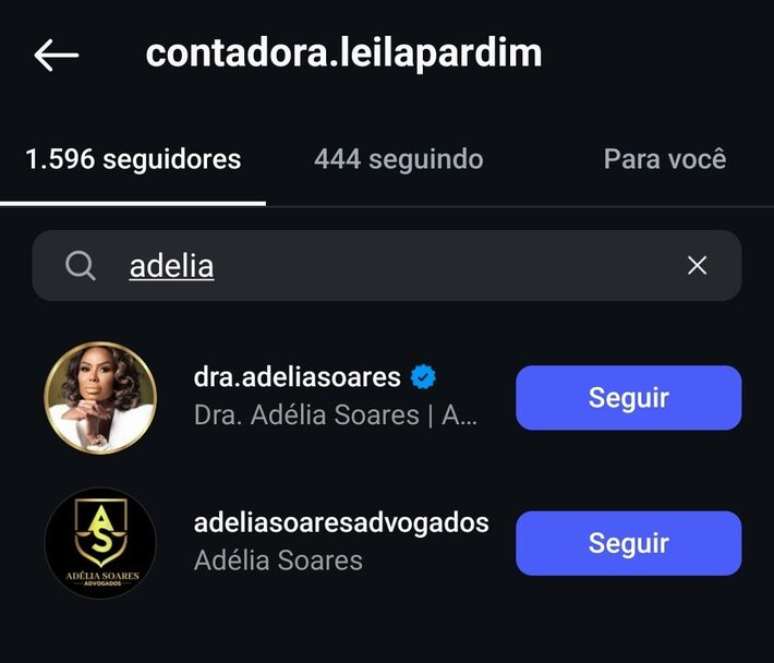 Leila Pardim, esposa de Daniel Pardim, segue Ad&eacute;lia Soares no Instagram; Daniel disse n&atilde;o conhecer a advogada
