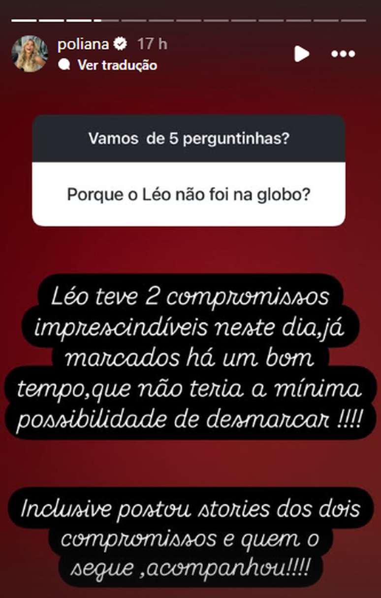 The truth exposed! Poliana Rocha talks about Leonardo’s absence at the Globo event The truth exposed! Poliana Rocha talks about Leonardo’s absence at the Globo event