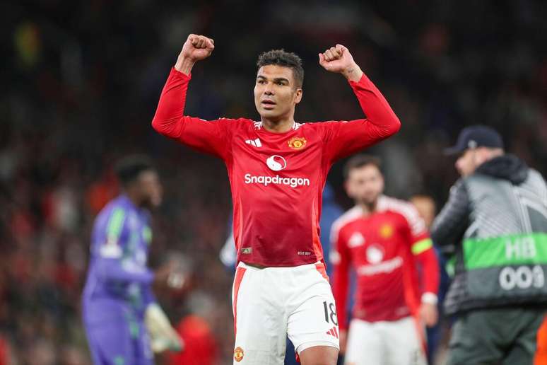 Casemiro (Manchester United) comemorando a classificação do United às semifinais da Liga Europa, no dia 17.04.2025 