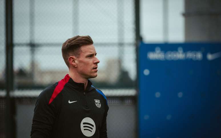 A Stegen durante el entrenamiento de Barcelona 