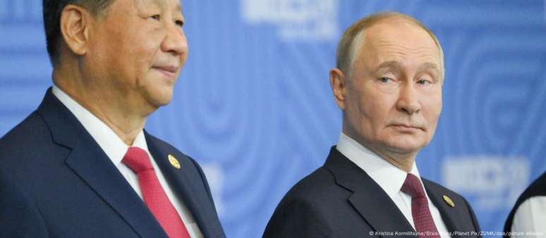 Xi Jinping e Putin durante cúpula do Brics em 2024 na Rússia