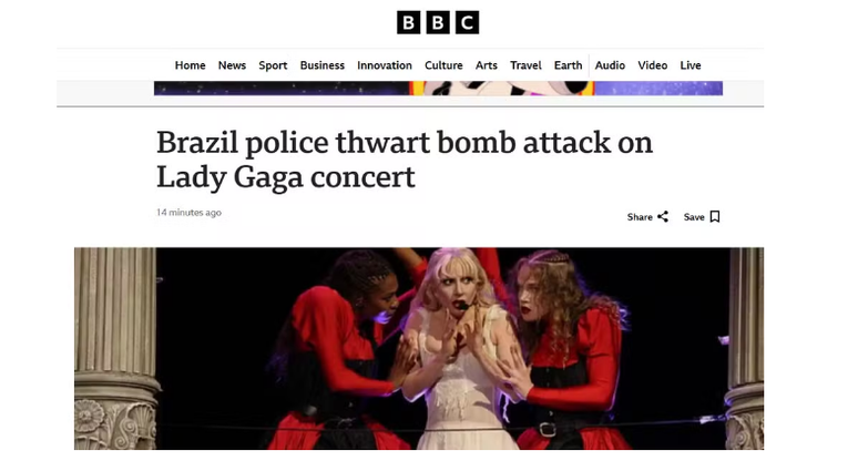 Imprensa internacional repercute ameaça de ataque a bomba em show de Lady Gaga Imprensa internacional repercute ameaça de ataque a bomba em show de Lady Gaga