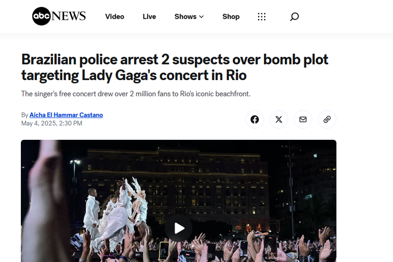 Imprensa internacional repercute ameaça de ataque a bomba em show de Lady Gaga Imprensa internacional repercute ameaça de ataque a bomba em show de Lady Gaga
