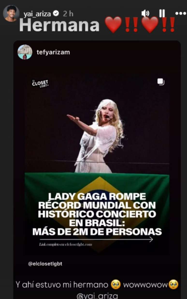 Dan&ccedil;arinos de Lady Gaga compartilham show no Brasil