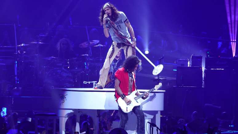 Joe Perry e Steven Tyler, do Aerosmith, em 2023 -
