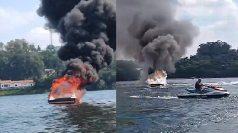 Susto! Lancha explode durante teste de compra em represa; fam&iacute;lia escapa por pouco