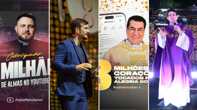Padres Mario Sartori, Patrick Fernandes, Chrystian Shankar e Reginaldo Manzotti: sacerdotes t&ecirc;m milh&otilde;es de seguidores nas redes