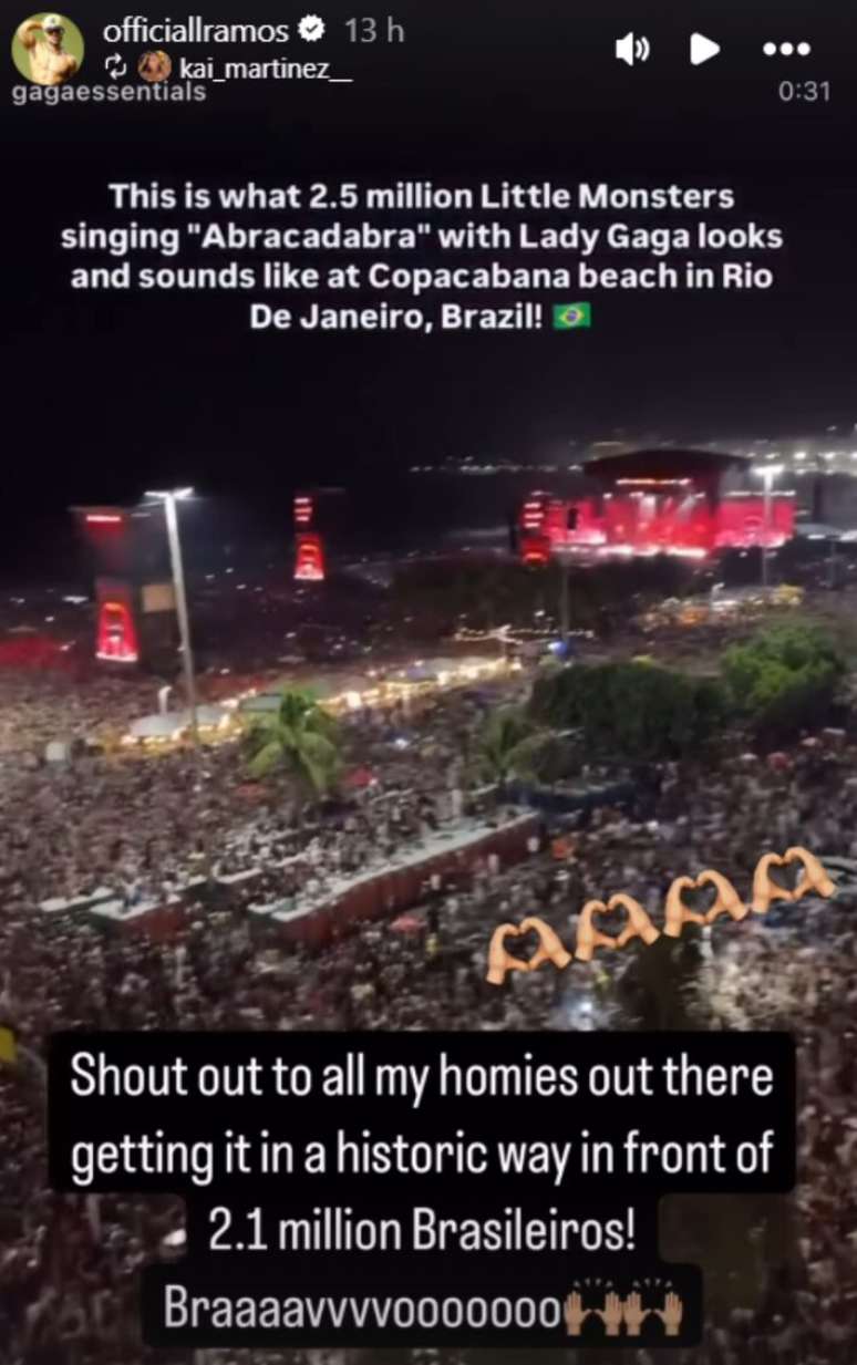 Dan&ccedil;arinos de Lady Gaga compartilham show no Brasil