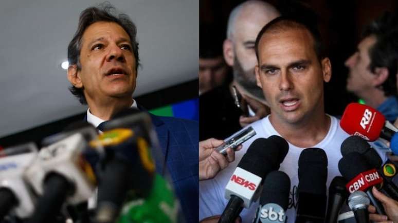 Fernando Haddad e Eduardo Bolsonaro são nomes testados em pesquisa de intenção de voto para o Senado