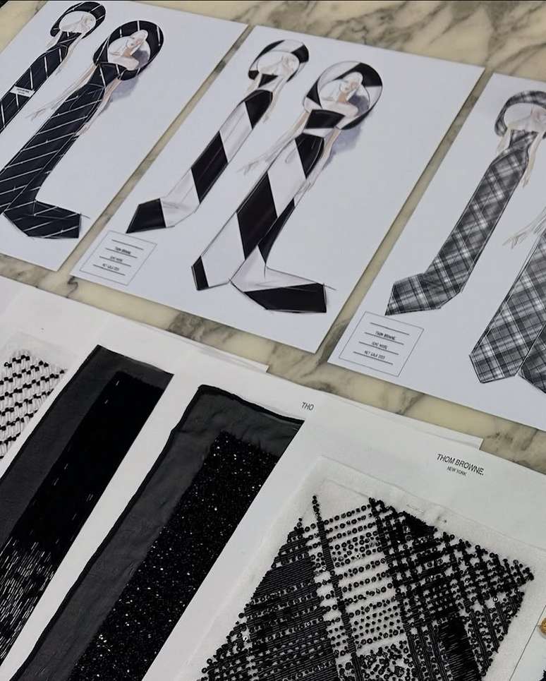 Croquis criados por Thom Browne para Demi Moore 