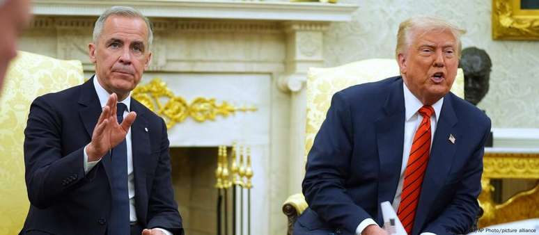Encontro entre líderes do Canadá, Mark Carney, e dos EUA, Donald Trump, foi uma mistura de agressividade, hospitalidade e teimosia