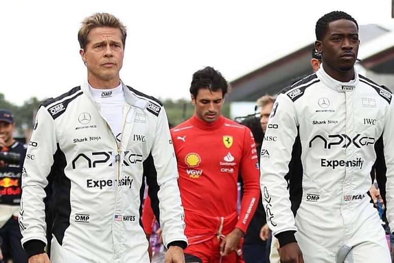 Brad Pitt e Damson Idris durante gravações do filme em 2023