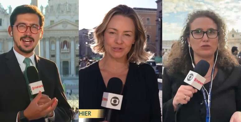 Nilson Klava, Bianca Rothier e Mirticeli Medeiros: concentração de globais na Praça de São Pedro