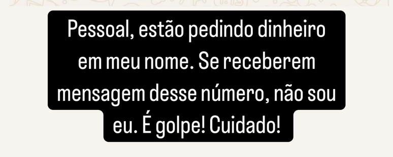 Imagem publicada pela jornalista Patrícia Poeta sobre tentativa de golpe em seu nome
