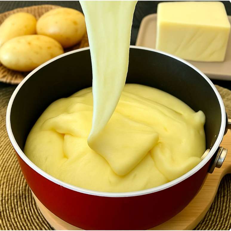 Pure creamy potatoes with cheese that extends and pulls: easy