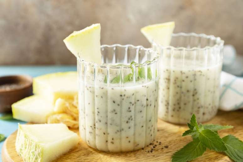 Vitamina de mel&atilde;o com chia 