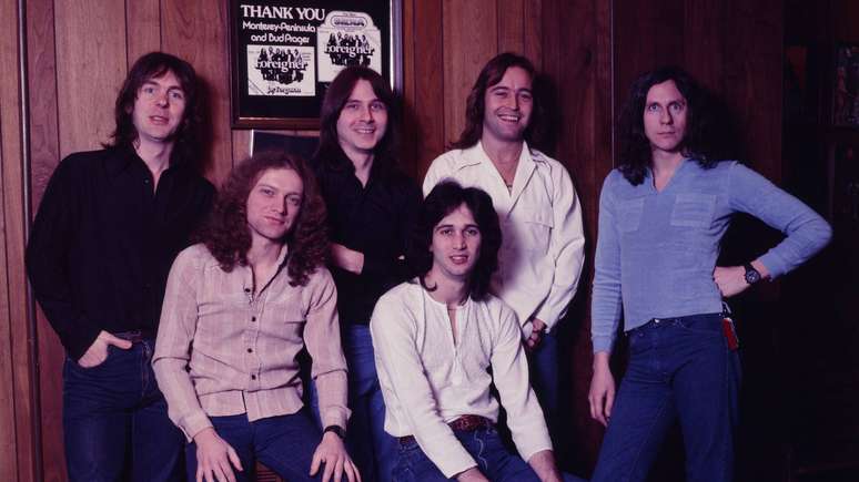 Foreigner em 1978 (E-D): Ian McDonald, Lou Gramm, Al Greenwood, Ed Gagliardi, Mick Jones, Dennis Elliott -
