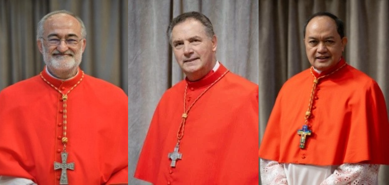 Os cardeais Cristóbal López Romero, Ángel Fernández Artime e Pablo Virgilio Siongco David