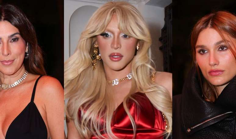Pabllo Vittar, de vestido vermelho, e Sasha Meneghel e Fernanda Paes Leme, combinando roupa preta: os looks do desfile da Dolce & Gabbana, em SP.