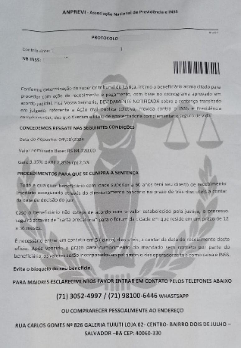 Golpistas enviam carta para casa de beneficiários do INSS informando que eles teriam valores a receber
