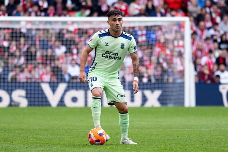 Alberto Moleiro (Las Palmas) durante jogo contra o Athletic Bilbao, no dia 23.04.2025 