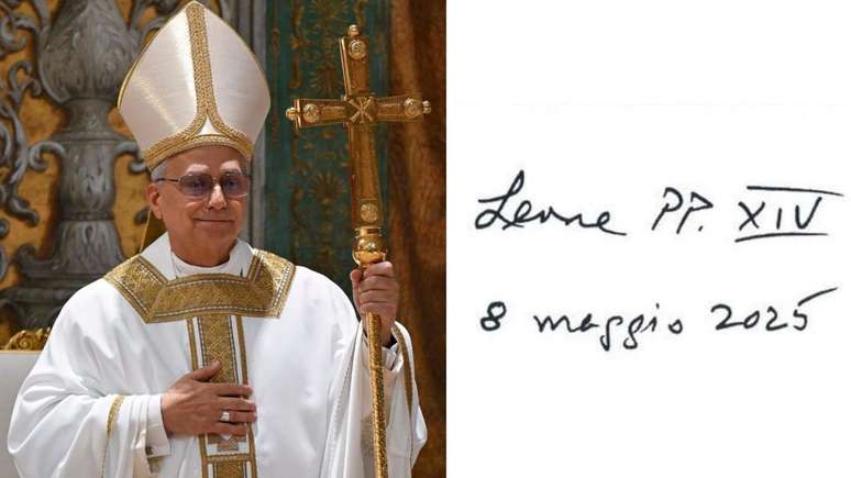 Assinatura do novo líder da Igreja Católica, papa Leão XIV