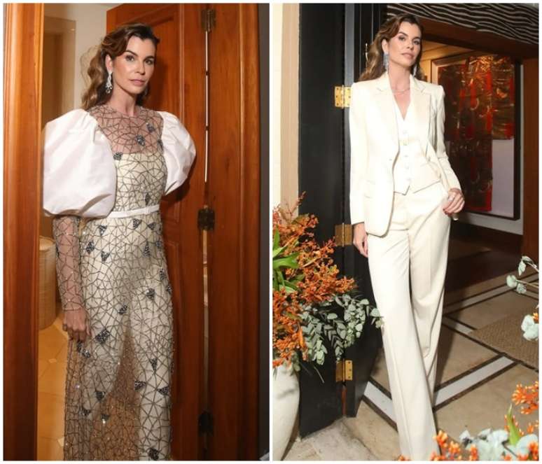 Uma das mulheres mais elegante de SP, Chris Pitanguy vestiu duas marcas conceituadas no casamento: Paula Raia e Yves Saint Laurent