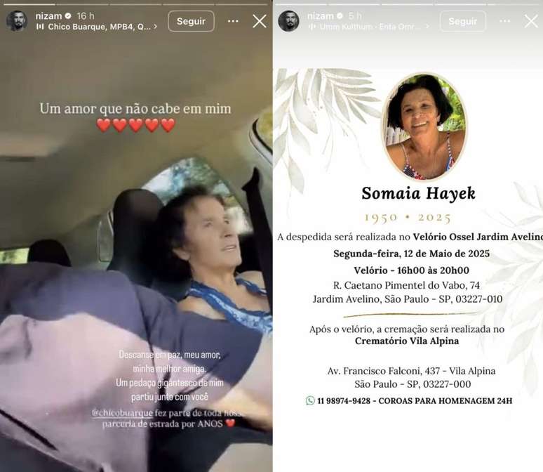Ex-BBB Nizam anuncia morte da mãe