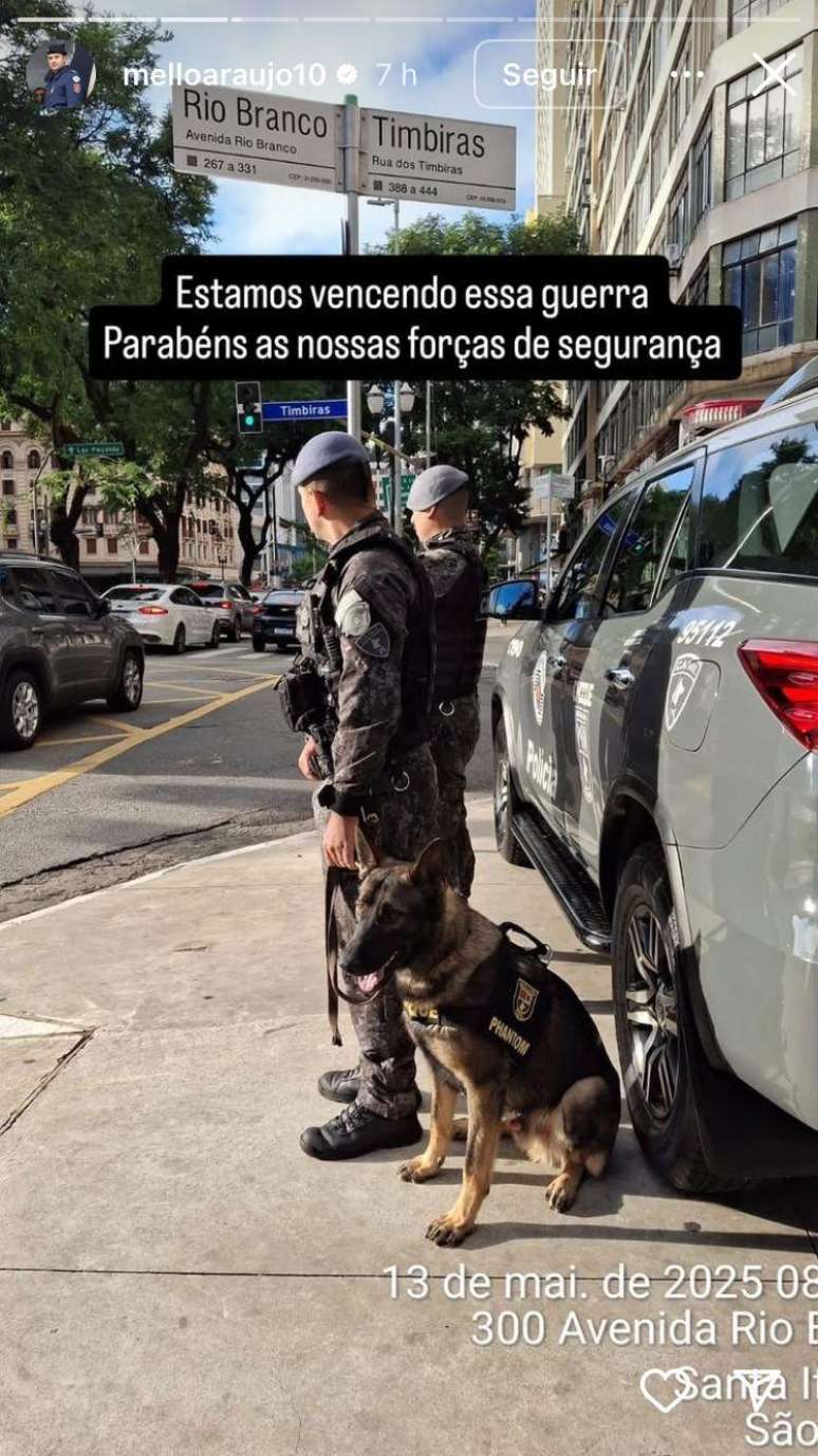 Coronel Mello Ara&uacute;jo parabenizou for&ccedil;as de seguran&ccedil;a do Instagram