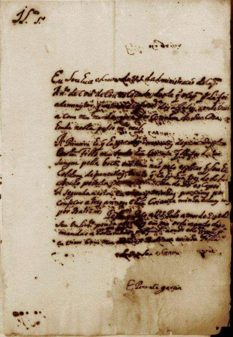 Copia do documento resgatado pelo antropólogo Luiz Mott, o manuscrito de Esperança Garcia.