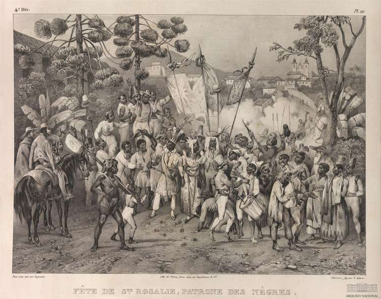Festa de Santa Ros&aacute;lia, padroeira dos negros, em ilustra&ccedil;&atilde;o de 1835