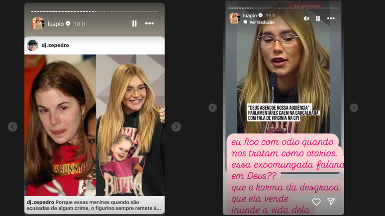 Luana Piovani compares Virginia Fonseca with Suzane von Richthofen