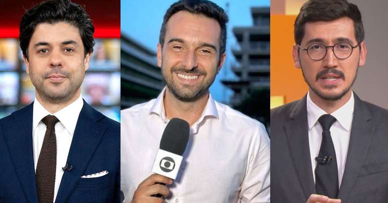 O novo apresentador do 'Em Ponto', Victor Boyadjian, entre os antecessores Tiago Eltz e Nilson Klava