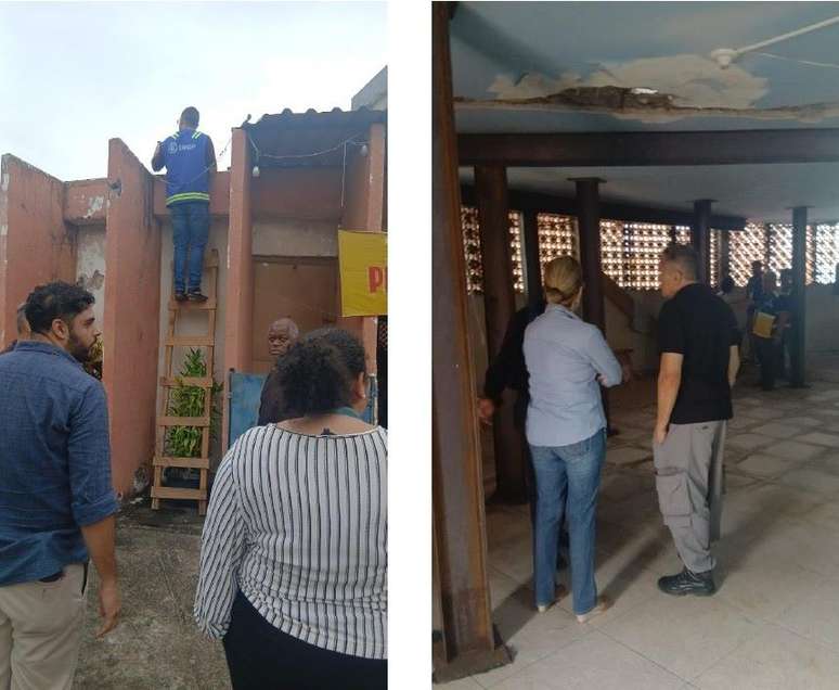 Técnicos do EMOP vistoriam o teto e o interior da Igreja de São Daniel Profeta, em Manguinhos (RJ), em abril.