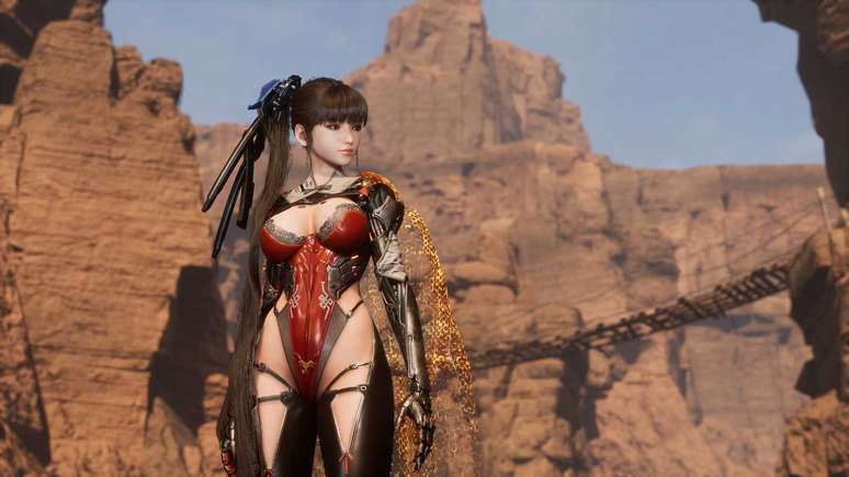Eve vestindo o Royal Guard Suit, obtido ao vencer Mann