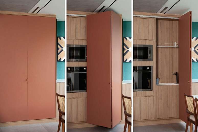 As portas sanfonadas s&atilde;o uma boa alternativa para maximizar o espa&ccedil;o Projeto: BMA Studio |