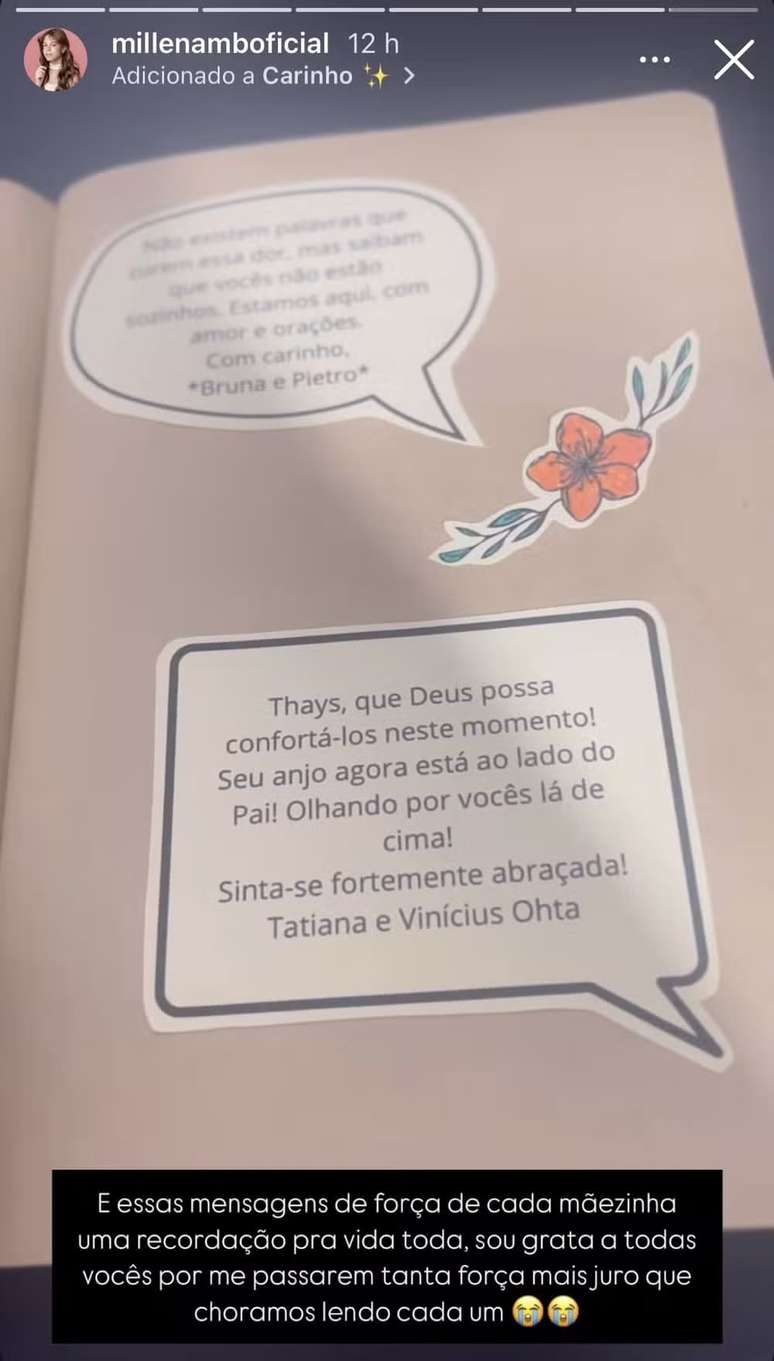 Message from Thays Brandão, mother of the young actress Millena Brandão - Reproduction/Instagram Message from Thays Brandão, mother of the young actress Millena Brandão - Reproduction/Instagram