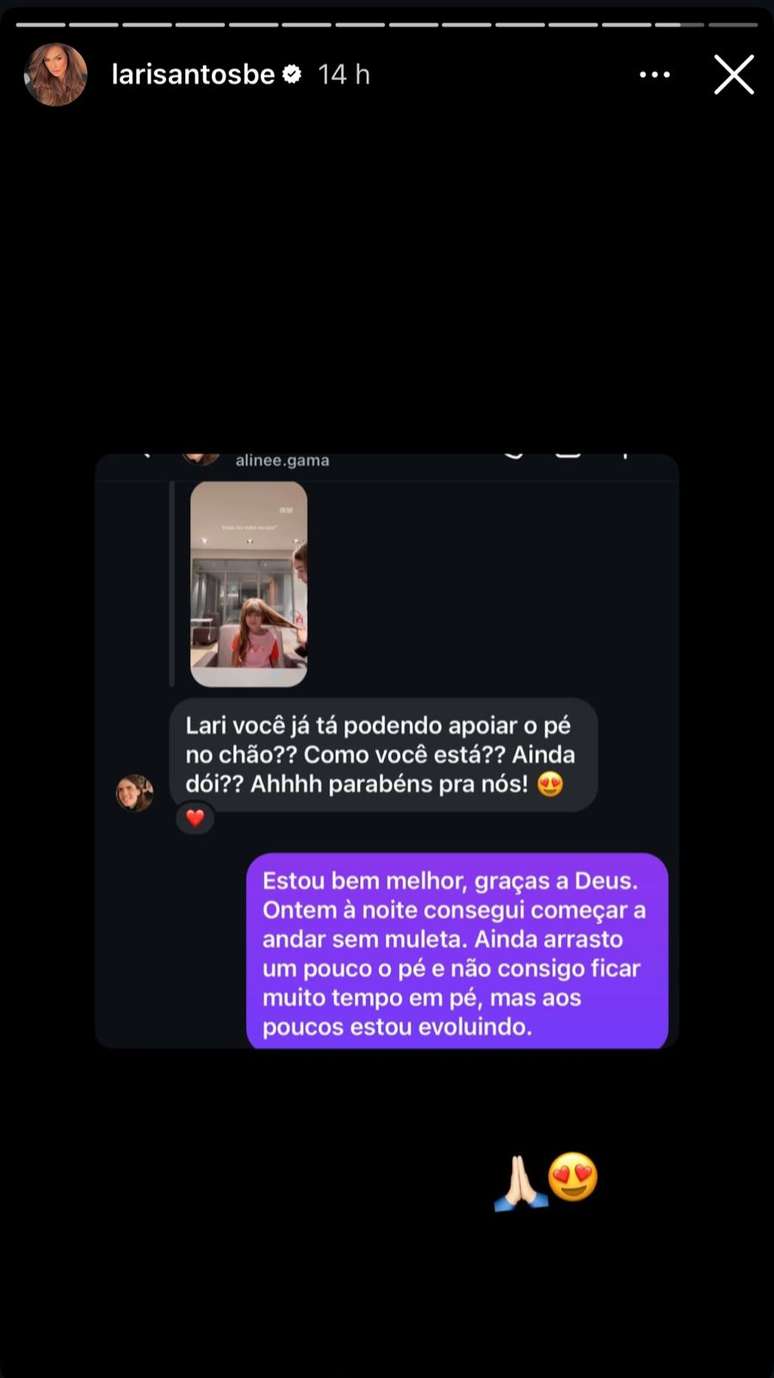 Stories da influenciadora Larissa Santos
