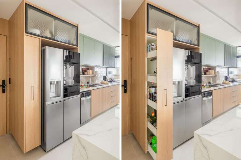 As portas de puxar valorizam a simplicidade e a integra&ccedil;&atilde;o visual do ambiente Projeto: BMA Studio |