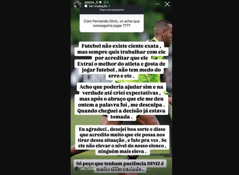 Soza hace una publicación con Instagram este sábado -