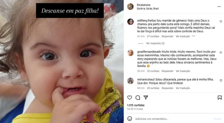 Fam&iacute;lia lamentou partida de uma das meninas nas redes sociais &mdash;