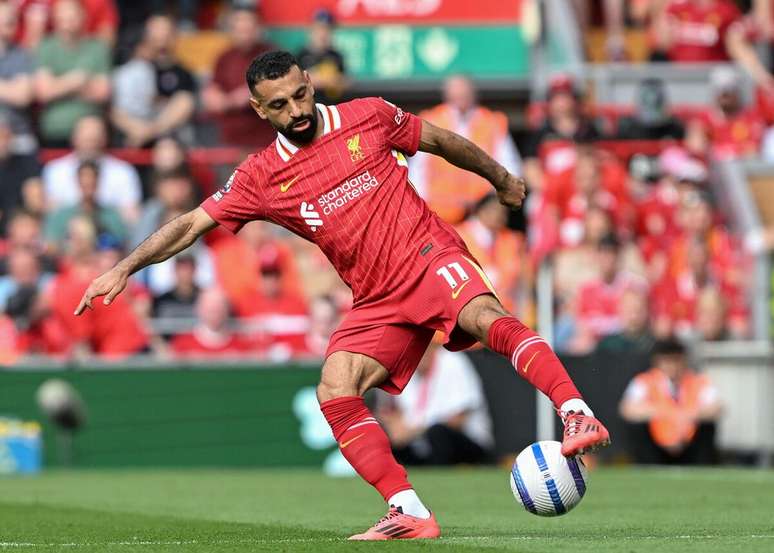Mohamed Salah (Liverpool) durante jogo contra o Arsenal, no dia 11.05.2025 