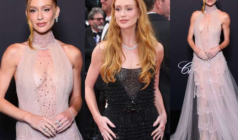 Com 'naked fashion' proibido, Marina Ruy Barbosa usa 2 vestidos no mesmo dia com transparência ao limite em Cannes.