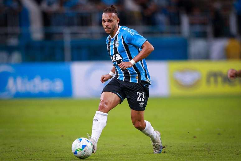 Martin Braithwaite (Grêmio) durante jogo contra o Godoy Cruz, no dia 13.05.2025