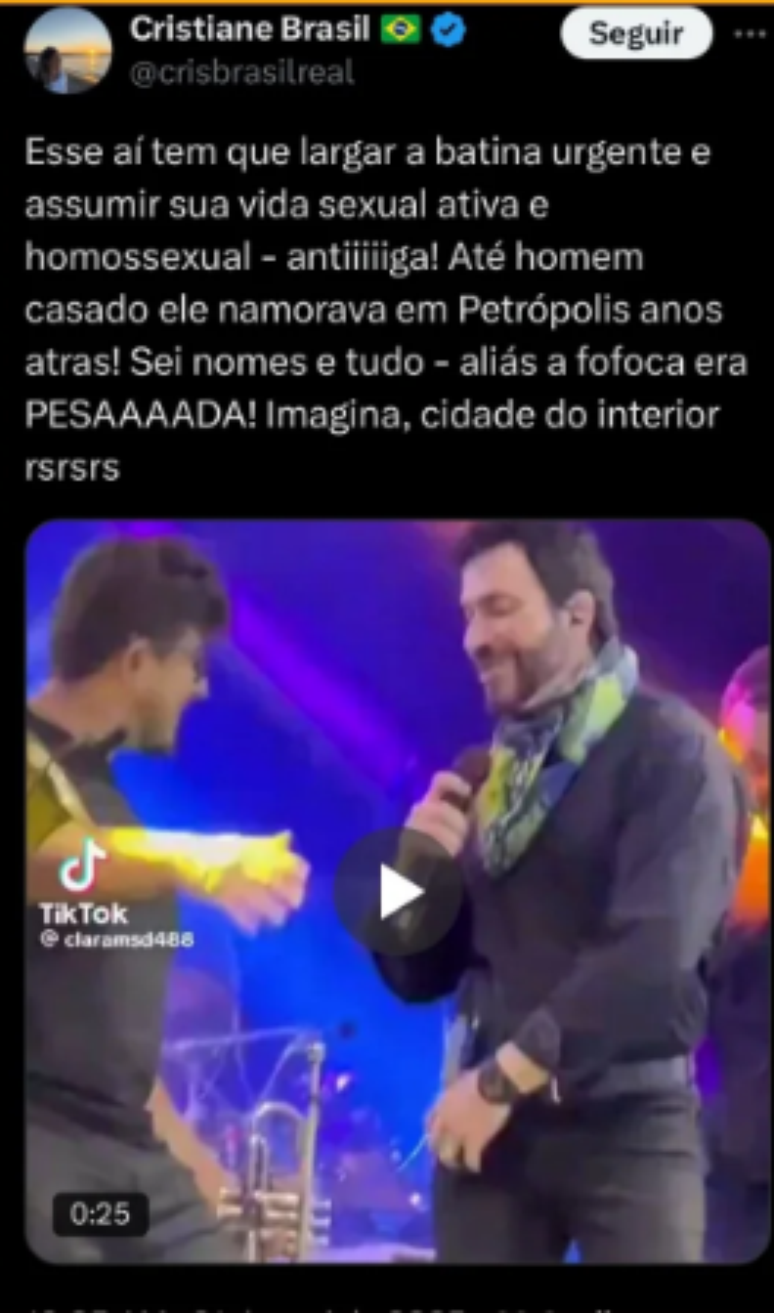 Cristiane Brasil acusa Fbio de Melo - TwitterX