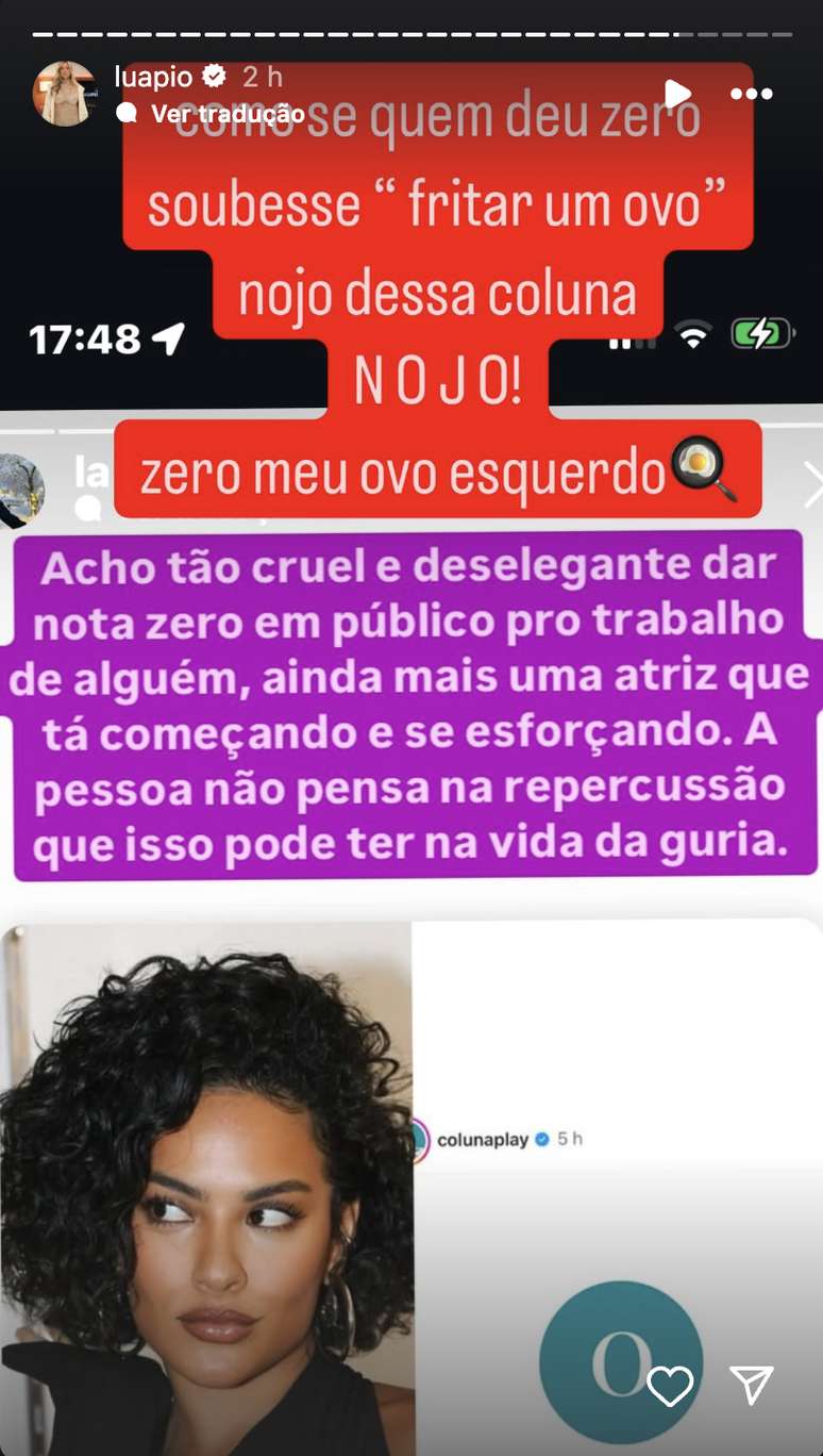 Luana Piovani defendeu Bella Campos 